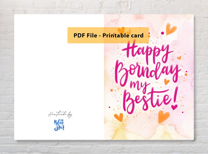 Printable Digital Birthday Card | Happy Bornday My Bestie | 5' X 7' - Etsy