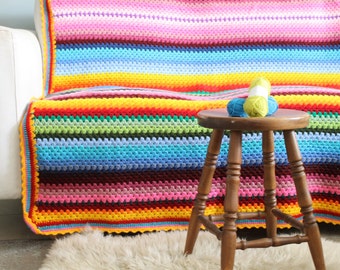Crochet blanket, Stripe blanket, Colorful blanket, Winter crochet blanket, Multi color blanket, Rainbow blanket