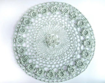 Crochet tablecloth, Lace tablecloth, Crochet doilies, Handmade doily, Round doily, Green tablecloth