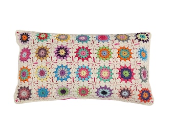 Crochet pillow, living room pillow cover, colorful pillowcase, knit pillow, throw pillows, gift for her, Crochet colorful pillow cover