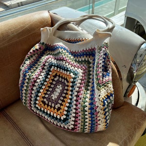 Crochet boho bag, Colorful bag, Handmade crochet bag, Crochet handbag, Granny square Bag, Shoulder bag, Tote bag crochet