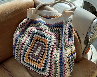 Crochet boho bag, Colorful bag, Handmade crochet bag, Crochet handbag, Granny square Bag, Shoulder bag, Tote bag crochet