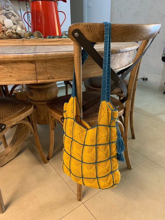 Crochet handmade handbag, Mustard handmade bag, Crochet Boho bag for women, Crochet Shoulder bag, Crochet tote bag