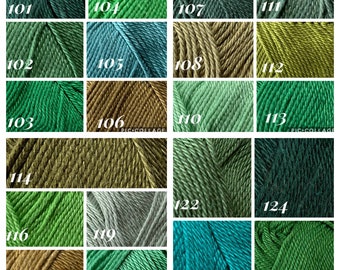 Mix 25 Green yarn, Green cotton yarn, Free shipping, Green crochet yarn 50 gr', Cotton yarn crochet, Mercerized cotton yarn, Hand knit yarn