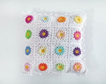 Colorful cushion, Granny square pillows, Pillow 12x12, Crochet colorful pillow, Granny square pillows, Crochet afgan pillow