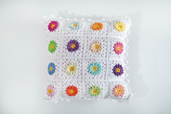 Colorful Cushion Granny Square Pillows Pillow 12x12 Crochet Etsy
