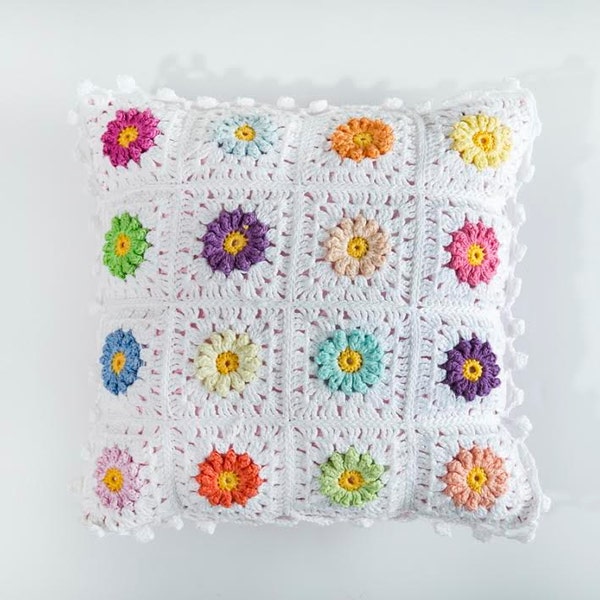 Colorful cushion, Granny square pillows, Pillow 12x12, Crochet colorful pillow, Granny square pillows, Crochet afgan pillow