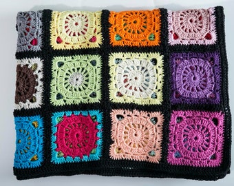 Granny square  blanket, Nursery blanket, Colorful blanket, Crochet blanket cover, Throw blanket