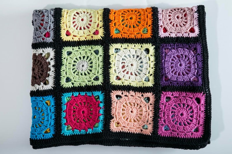 Granny square blanket, Nursery blanket, Colorful blanket, Crochet blanket cover, Throw blanket image 1