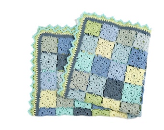 Crochet baby blanket boy, Granny square blanket, Crochet afghan blanket, Crochet blue blanket, Colorful blanket, Crocheted toddler blanket