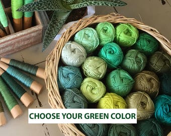 Green yarn, Green cotton yarn, Green knit yarn, Green crochet yarn 50 gr', Cotton yarn crochet, Mercerized cotton yarn, Hand knit yarn