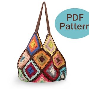 Crochet handbag PDF, Crochet handmade bag, Crochet bag pattern, Hippie bag tutorial, Shoulder bag crochet, Tote bag crochet instructions