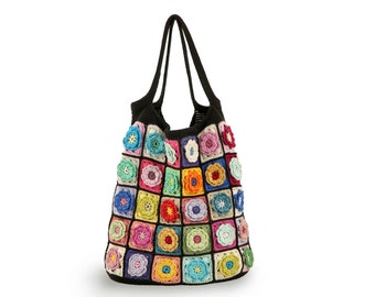 Crochet tote bag, Crochet bag, Crochet handmade bag, Colorful shoulder bag, Colorful bag, knitted handbag, Flower handbag, Gift for her