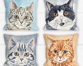 Custom Cat Portrait Cushion Cover, Cat Portrait Pillow Cover, Custom Cat portrait From Photo, Gift for Cat Owners, Cat Memorial Throw Pillow