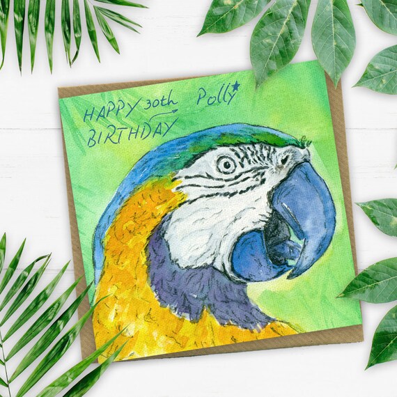 Carte D Anniversaire De Perroquet Carte Personnalisee De Etsy