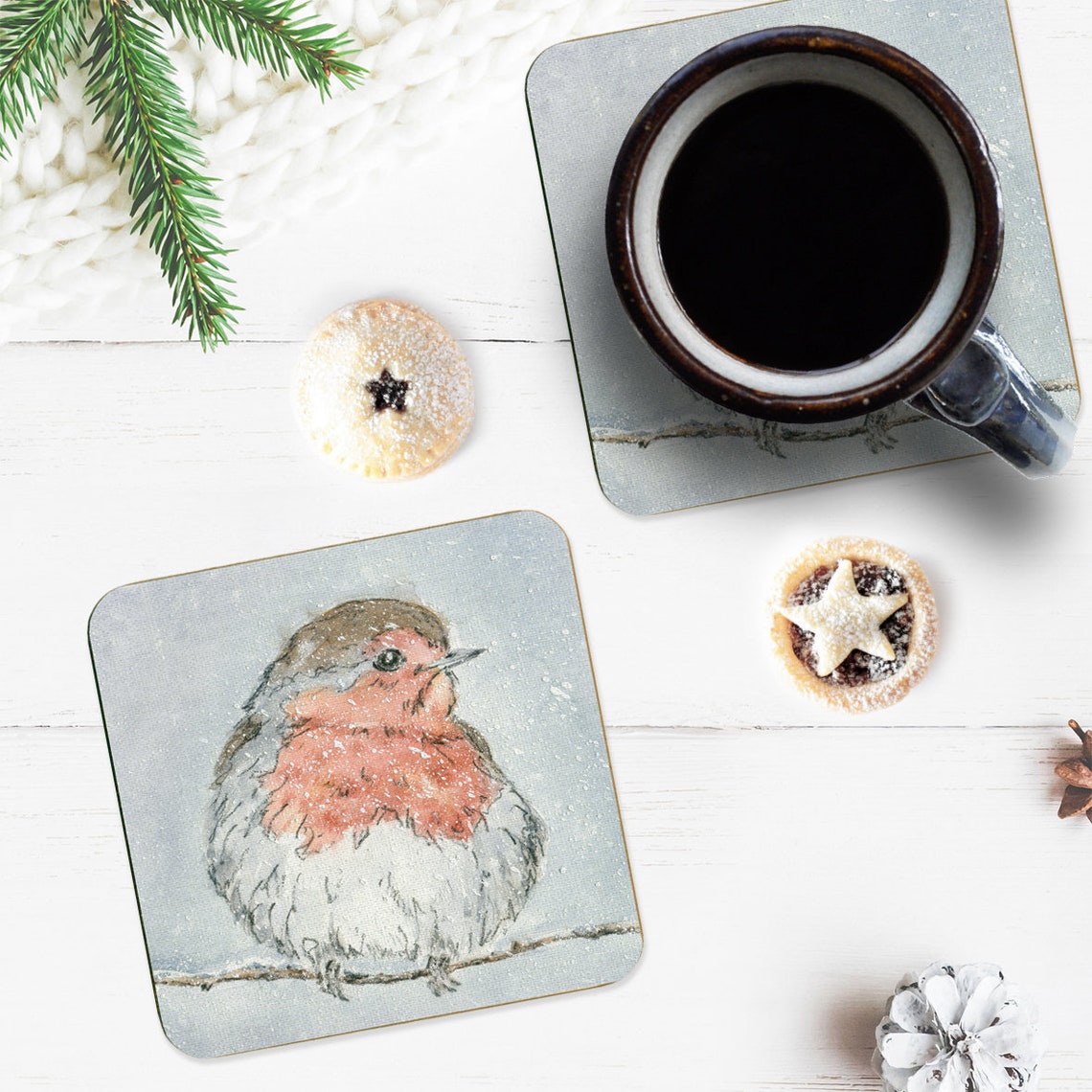 Robin Gift Robin Coaster Set of Coasters Christmas Robin Etsy