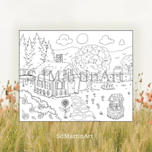 Cozy Cottage - Printable Adult Coloring Book Page - for Adults, Teens and Kids - Coloring sheet - Coloring designs - Instant download