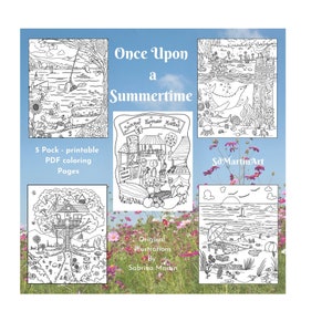 Summertime Printable Adult Coloring Book - 5 PDF Coloring Pages for adults, teens and kids - Coloring sheets - Instant Download