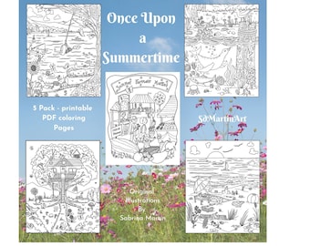 Summertime Printable Adult Coloring Book - 5 PDF Coloring Pages for adults, teens and kids - Coloring sheets - Instant Download