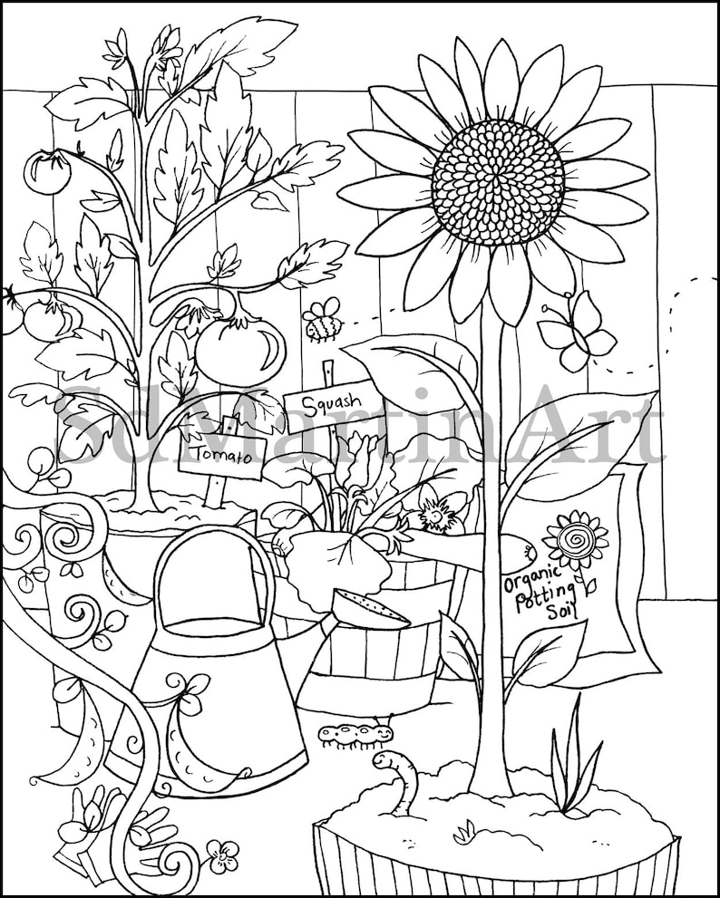 Download Lovely Container Garden-Printable Adult Coloring Book Page-For | Etsy