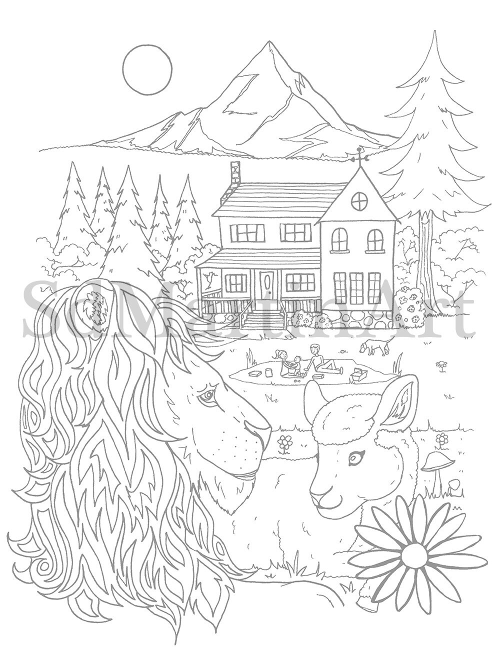 The Lion and the Lamb-printable Adult Coloring Book Page-for Adults ...