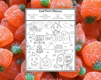 Seek and Find-Printable Coloring Activity Page for Kids, Teens and Adults-Halloween-Instant Download-PDF
