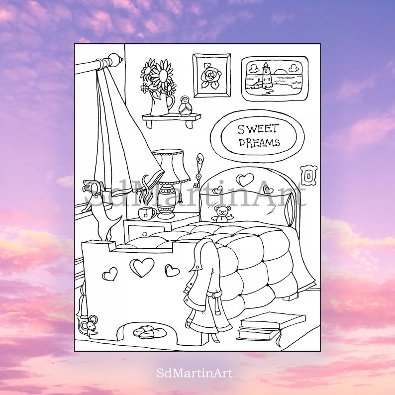 Sweet Dreams-cozy Bedroom Interior-printable Adult Coloring - Etsy