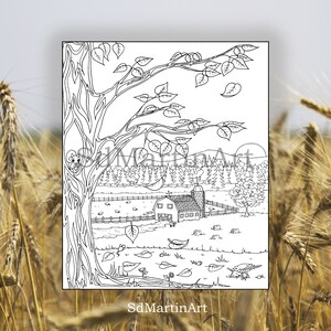 Autumn Farm Coloring Page: Printable Fall Scene (Digital Download) image 1