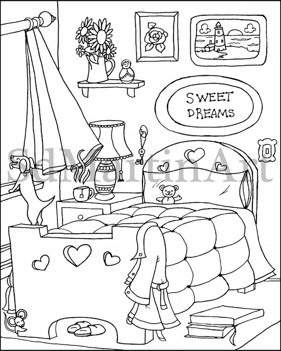 Sweet Dreams-cozy Bedroom Interior-printable Adult Coloring Book Page-for  Adults, Teens and Kids-digital Download - Etsy Canada