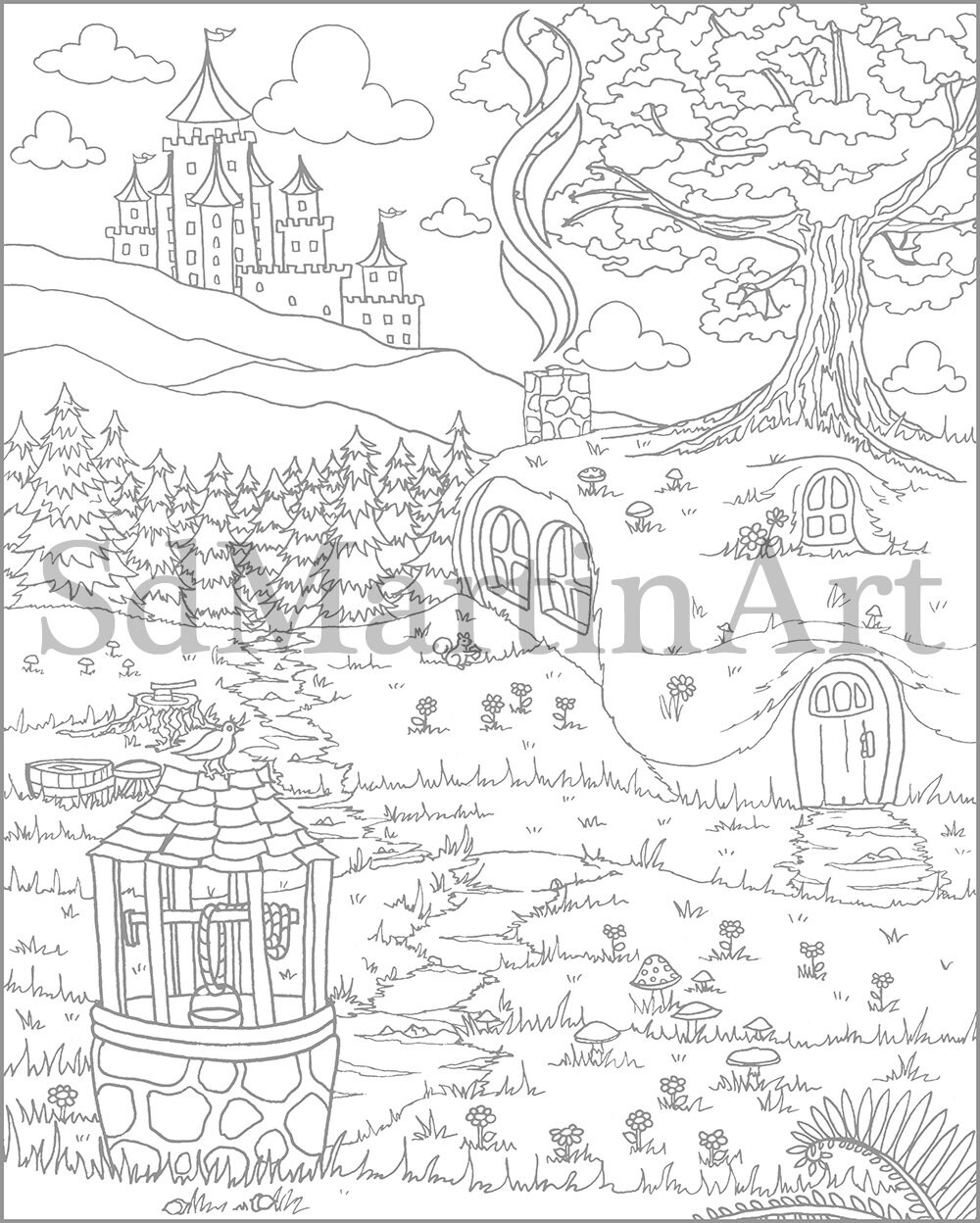 Cozy Hobbit House-Printable Adult Coloring Book Page-For | Etsy