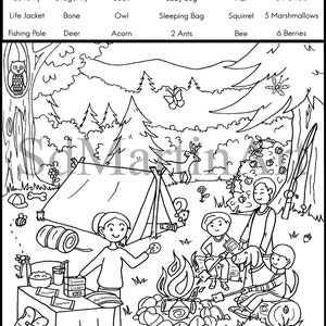 Seek and Find-Printable Coloring Activity Page for Kids, Teens and Adults-Camping-Instant Download-PDF image 2