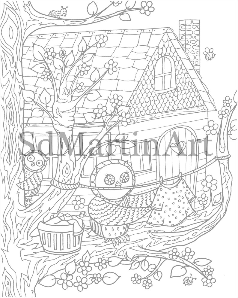 Cozy Owl Tree House-printable Adult Coloring Book Page - Etsy
