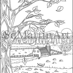 Autumn Farm Coloring Page: Printable Fall Scene (Digital Download) image 2