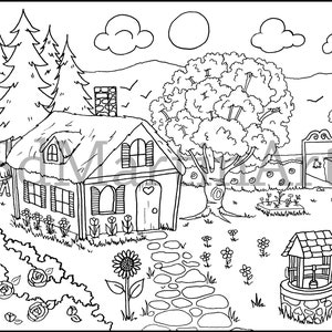 Cozy Cottage Printable Adult Coloring Book Page for Adults, Teens and Kids Coloring sheet Coloring designs Instant download image 2
