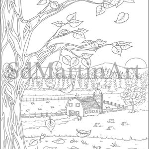 Autumn Farm Coloring Page: Printable Fall Scene (Digital Download) image 3