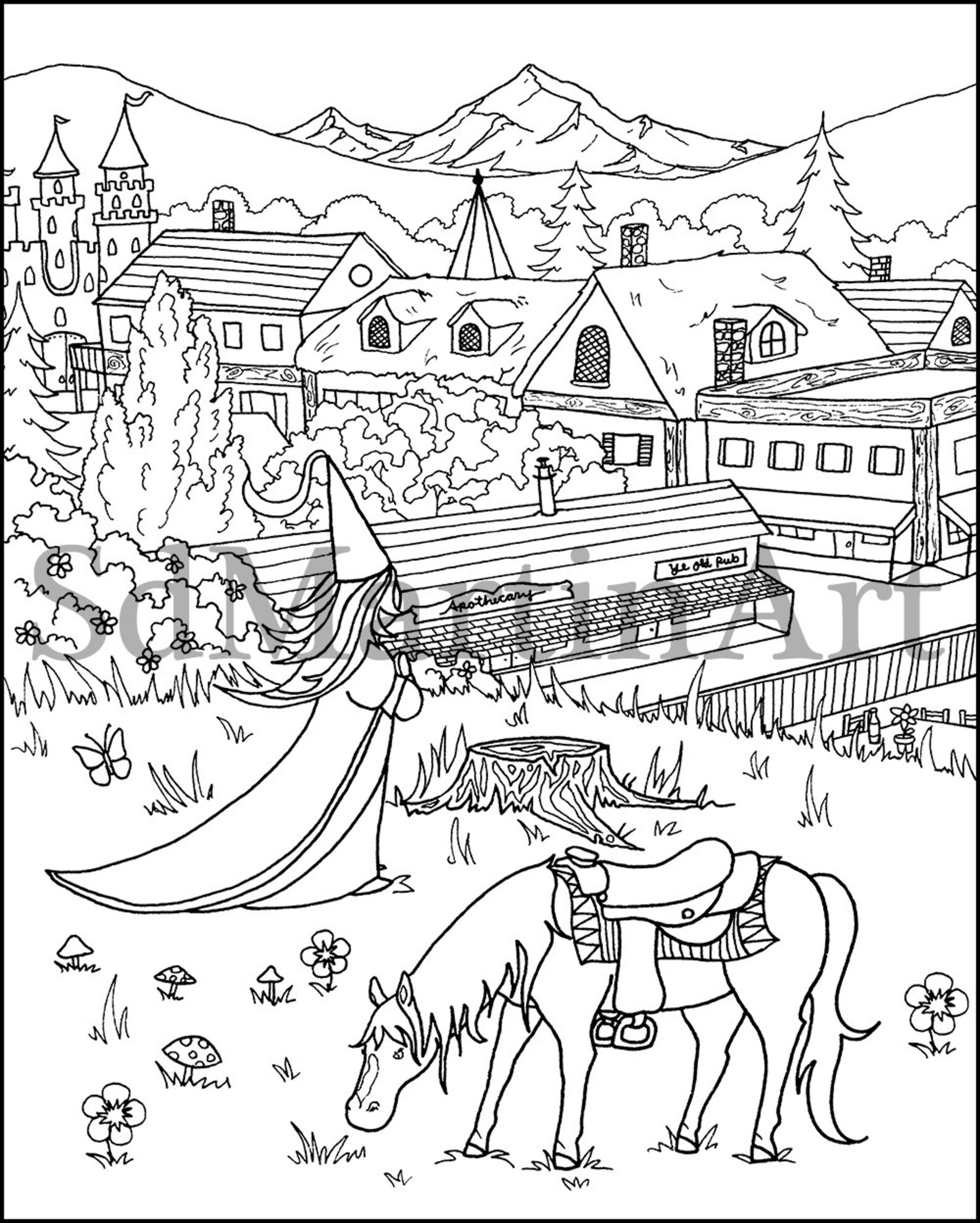 Fairy Tale Bavarian Village-printable Adult Coloring Book Page-for ...