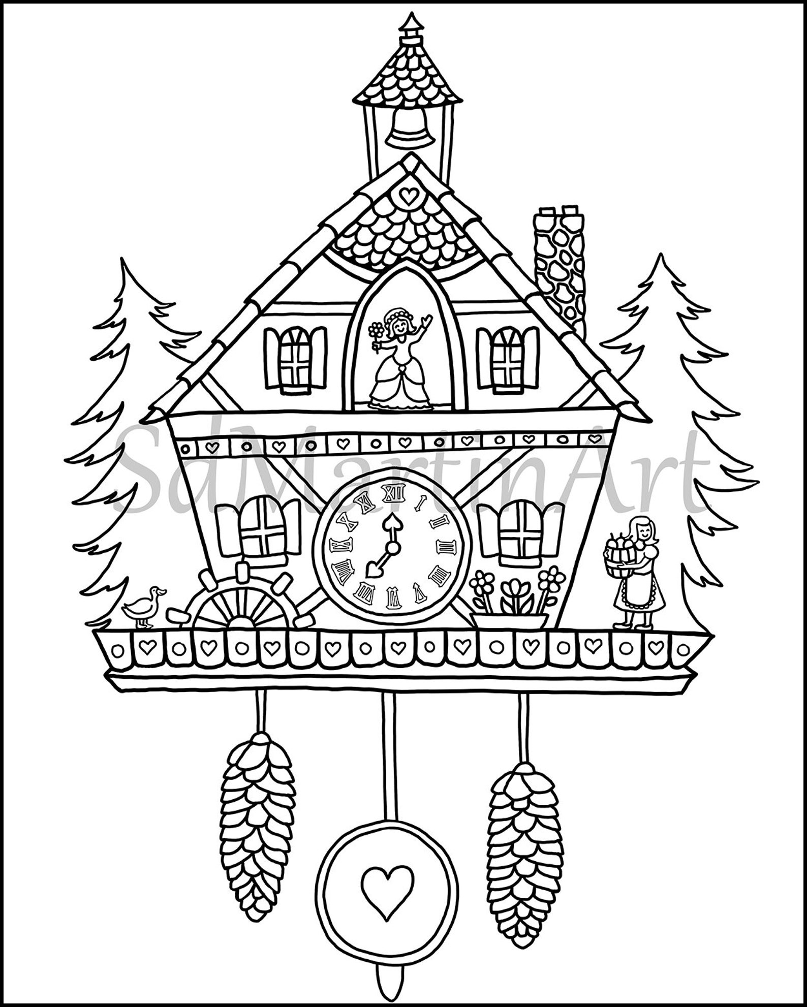 Cuckoo Clock - Printable Adult Coloring Book Page - for Adults and Kids ...