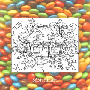 Cozy Gingerbread House-Printable Adult Coloring Book Page-For Adults, Teens and Kids-Digital Download