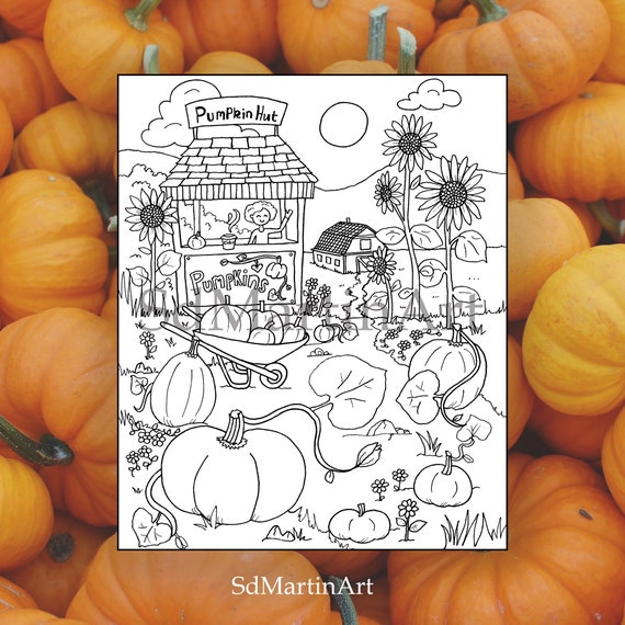 Pumpkin Patch-Fall Time Printable-Adult Coloring Book Page-For