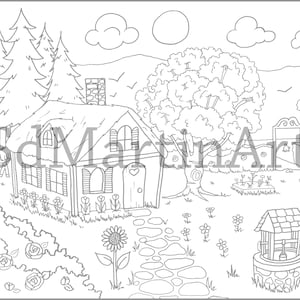 Cozy Cottage Printable Adult Coloring Book Page for Adults, Teens and Kids Coloring sheet Coloring designs Instant download image 3