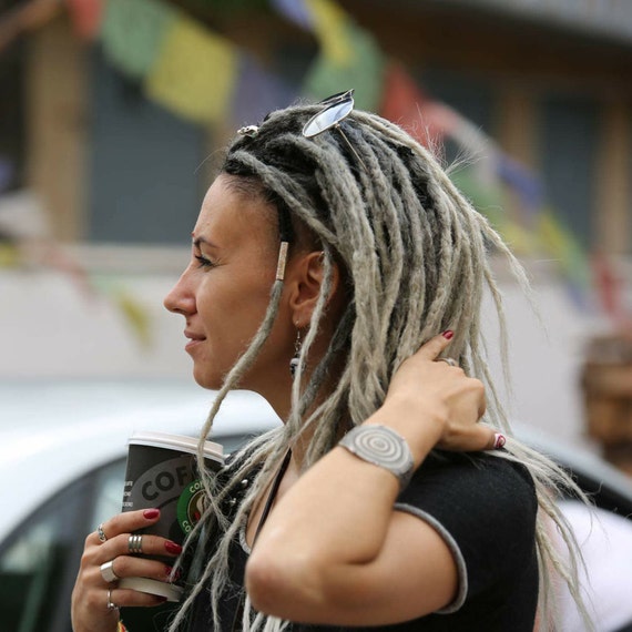 Grey And Ash Blonde Dreads With Black Top Ombre Synthetic Dreadlock Extensions Single Or Double Ended Dreads