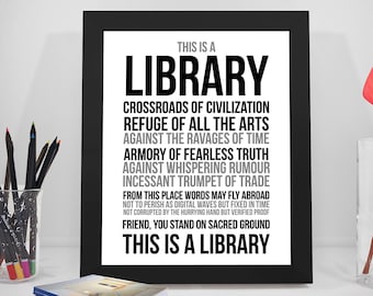 This Is Library, Library Sign, Library Decor, Library Quote, Library Poster, Library Printable, Gift Librarian