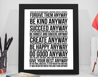 Mother Teresa Quote, Mother Teresa Do It Anyway, Mother Teresa Anyway, Mother Teresa Poster, Anyway Quote, Do It Anyway Quotes, Home Decor