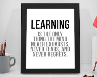 Learning Quote, Learning Print, Learning Poster, Mind Quote, Mind Printable, Office Decor, Office Art