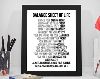 Balance Sheet Of Life, Birth Is Your Opening Stock, Business Quote, Life Quote, Auditor Gift, Office Gift, Office Wall Art, Accountant Gift