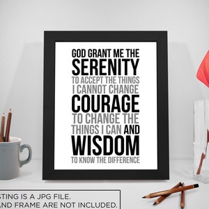 Oración de la serenidad, arte de la pared de la oración de la serenidad, Dios me conceda la serenidad, cita de la oración de la serenidad, oración imprimible, cita de oración