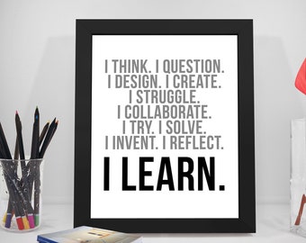 Learn Printable Quotes, Learning Sayings, Education Print Art, School Inspirational Prints, School Black And White Printable