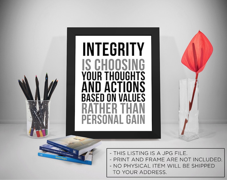 Integrity Quotes, Thoughts Sayings, Action Print Art, Business Prints, Value Quotes, Office Decor, Office Art, Office Gifts image 1