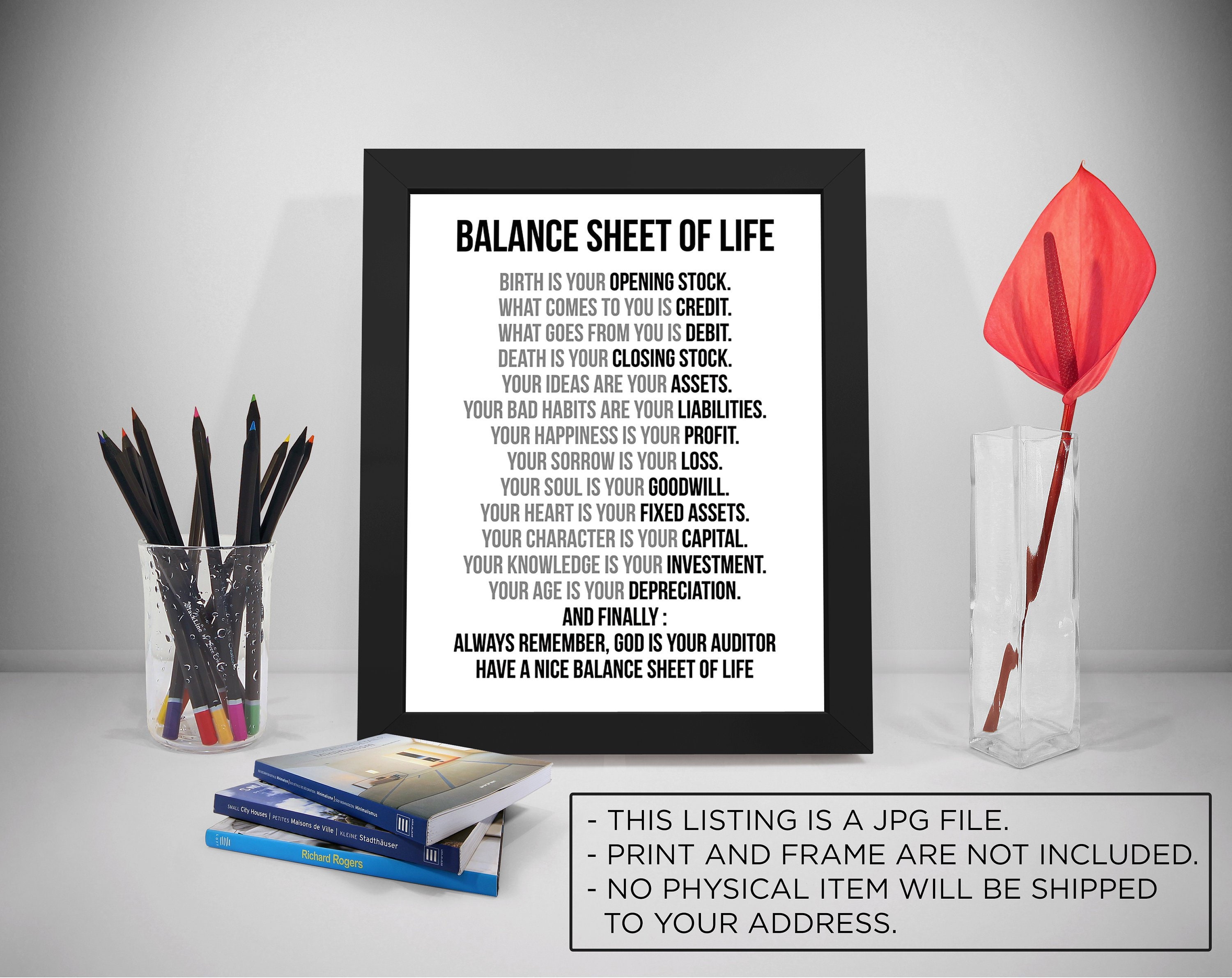 Wall Décor Balance Sheet Of Life Birth is your opening stock poster