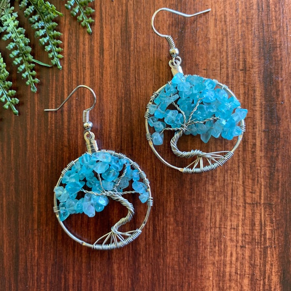 Blue Apatite Tree of Life Earrings